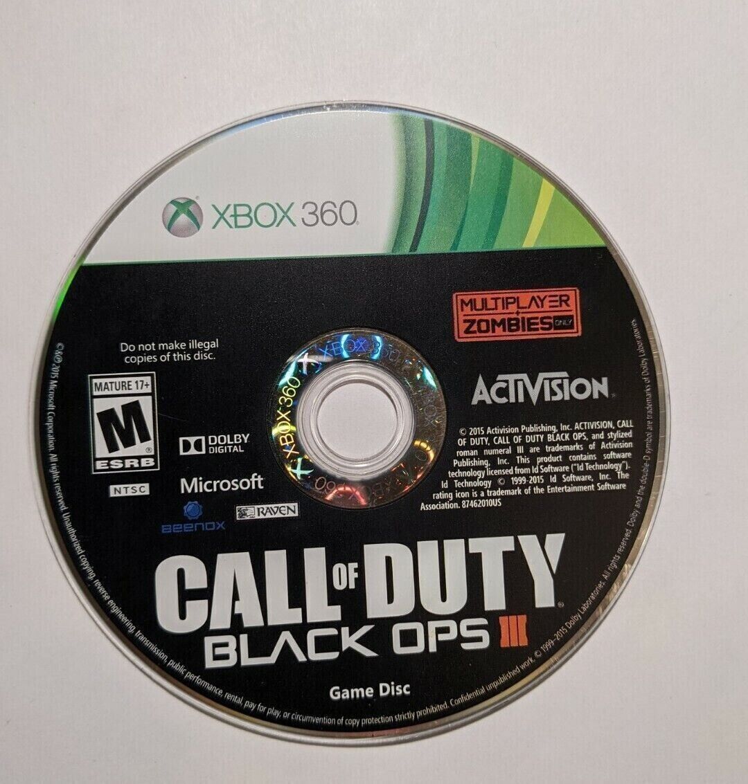 Call of Duty Black Ops III 3 Xbox 360 TESTED WORKING Game Disc Only Zombies 