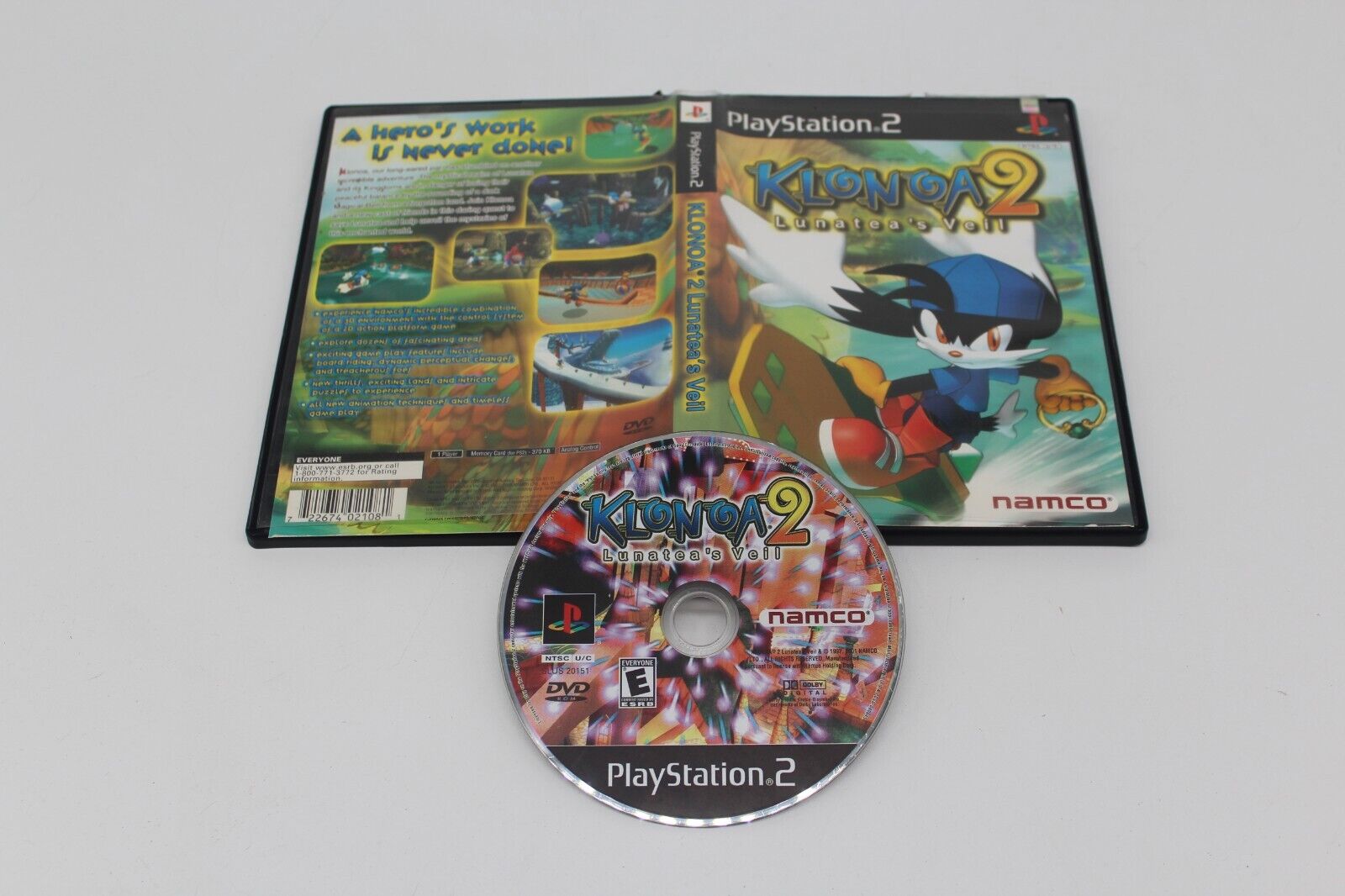 Klonoa 2  Lunatea's Veil PS2 Playstation 2 Case, Disc with NO MANUAL Works